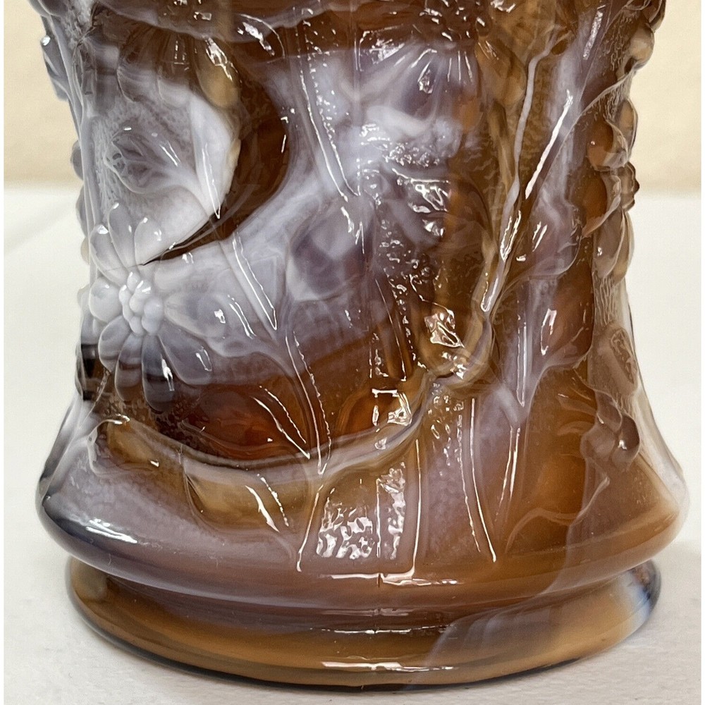 Vintage Imperial Dark Caramel Root Beer Slag Glass Tall Daisy Basket 10 In Tall - Picture 11 of 16